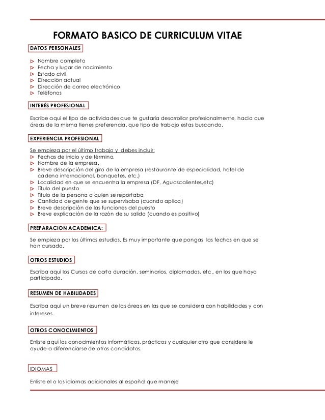 Modelo De Curriculum Vitae Basico