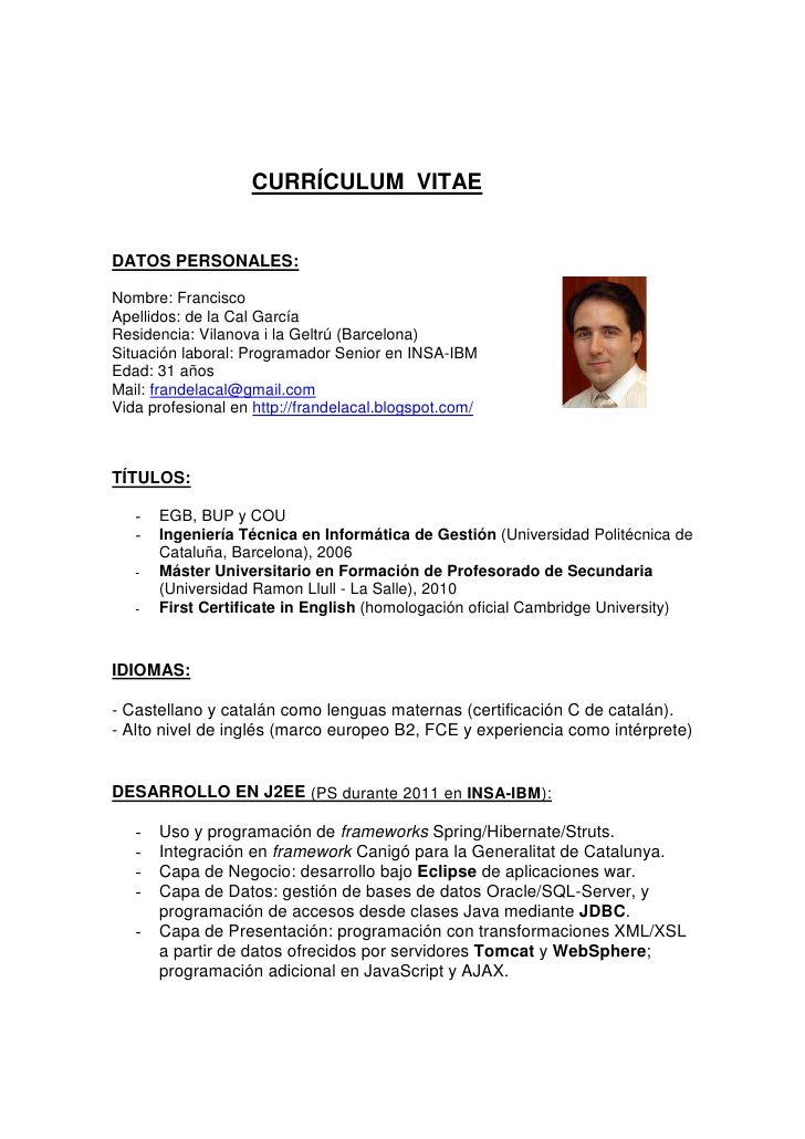 Ejemplos curriculum vitae en espanol image