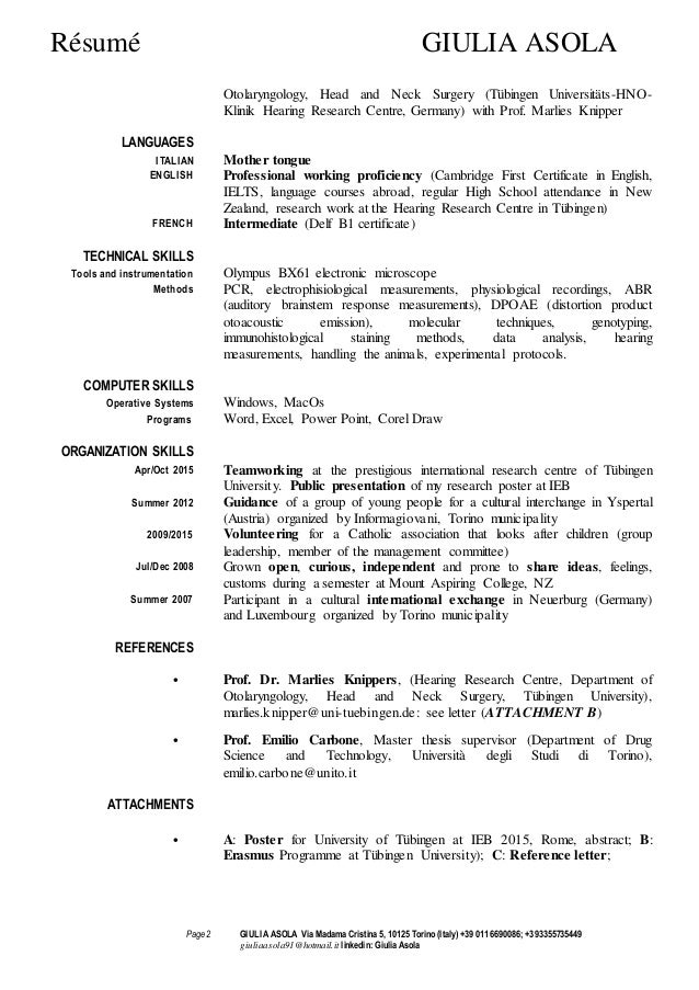 curriculum vitae giulia asola resume pharmacy pharmacist curriculum vitae