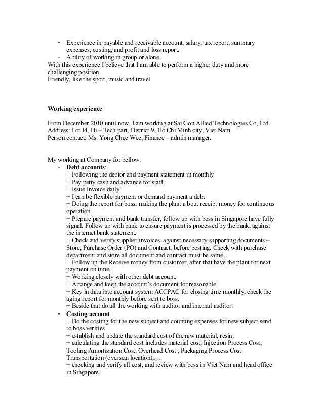 accounting resume summary