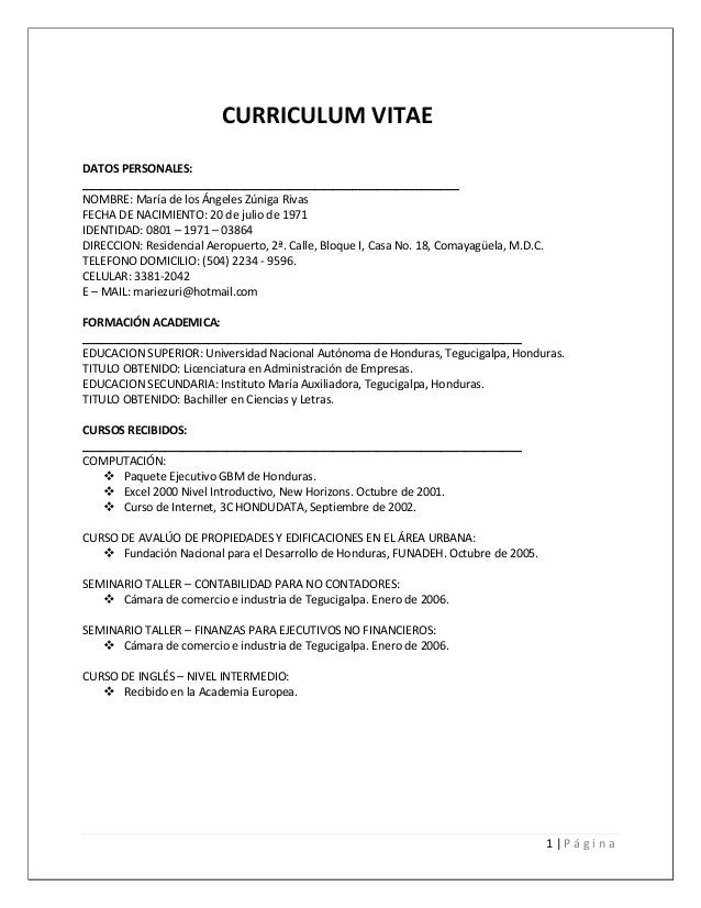 Curriculum Vitae Maria Zuniga Rivas