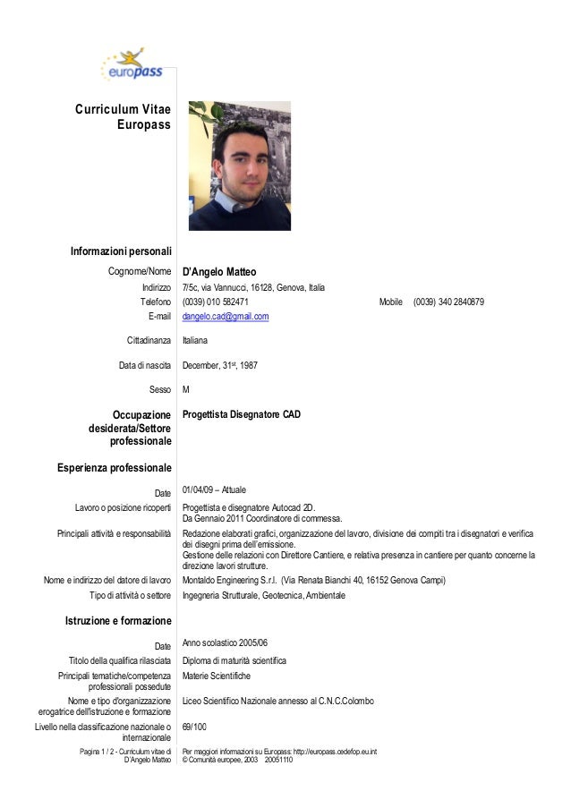 Curriculum Vitae Esempi Europass