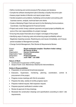 Curriculum Vitae Of Civil Engineer For Construction Manager Or Sr. Pr…