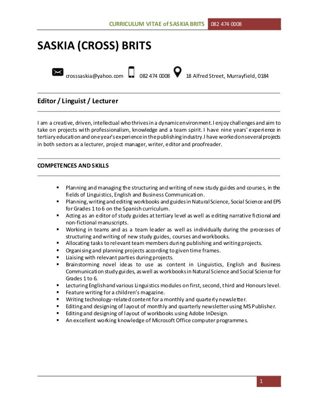 curriculum vitae saskia brits curriculum vitae editor