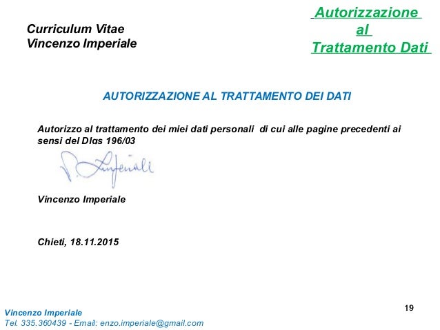 Frase Autorizzazione Al Trattamento Dei Dati Personali Cv Curriculum Vitae Vincenzo Imperiale