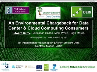 Digital Enterprise Research Institute                                                                             www.deri.ie




              An Environmental Chargeback for Data
              Center & Cloud Computing Consumers
                       Edward Curry, Souleiman Hasan, Mark White, Hugh Melvin
                                                             ed.curry@deri.org - www.edwardcurry.org

           1st International Workshop on Energy-Efficient Data Centres, Madrid,
                                          2012



 Copyright 2011 Digital Enterprise Research Institute. All rights reserved.


    Digital Enterprise Research Institute
    National University of Ireland, Galway
                                                                                            Enabling Networked Knowledge
 
