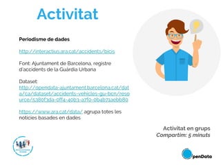 Activitat
Periodisme de dades
http://interactius.ara.cat/accidents/bicis
Font: Ajuntament de Barcelona, registre
d’acciden...