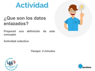 ¿Que son los datos
enlazados?
Preparad una definición de este
concepto
Actividad colectiva
Tiempo: 2 minutos
Actividad
 