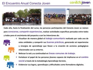 El Encuentro Anual Conecta Joven

Cada año, hacia la finalización del curso, las personas participantes del Conecta Joven ...