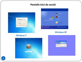 5
Pantalla inici de sessió
Windows 7
Windows XP
 