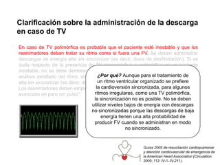 Clarificación sobre la administración de la descarga<br />en caso de TV<br />En caso de TV polimórfica es probable que el ...