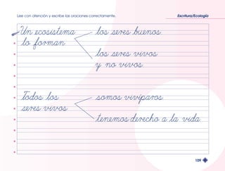 Lee con atención y escribe las oraciones correctamente. Escritura/Ecología 
109 
 