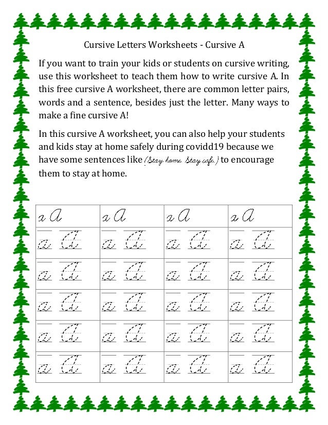 Cursive Letters Worksheets - Cursive A (elafree.com)