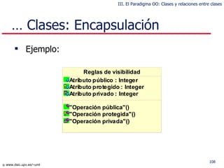 …  Clases: Encapsulación Ejemplo: III. El Paradigma OO: Clases y relaciones entre clases 