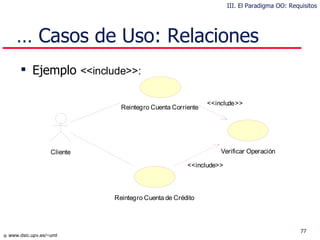 …  Casos de Uso: Relaciones Ejemplo  <<include>>: III. El Paradigma OO: Requisitos 
