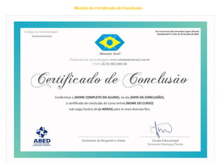 Modelo do Certificado de Conclusão
 