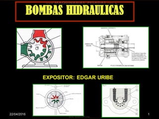 122/04/2016
BOMBAS HIDRAULICAS
EXPOSITOR: EDGAR URIBE
 