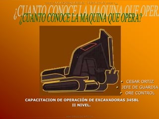 CAPACITACION DE OPERACIÓN DE EXCAVADORAS 345BL
II NIVEL.
CESAR ORTIZ
JEFE DE GUARDIA
ORE CONTROL
 