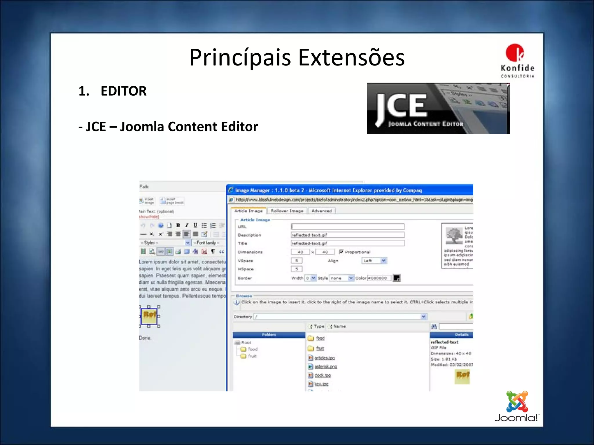 Princípais Extensões EDITOR - JCE – Joomla Content Editor 
