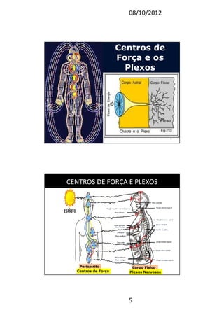08/10/2012
5
Centros de
Força e os
Plexos
9
Corpo Físico
CENTROS DE FORÇA E PLEXOSCENTROS DE FORÇA E PLEXOS
Plexos Nervosos
Perispirito
Centros de Força
 