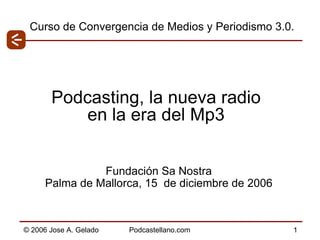 Podcasting, la nueva radio  en la era del Mp3  Curso de Convergencia de Medios y Periodismo 3.0.  Fundación Sa Nostra Palma de Mallorca, 15  de diciembre de 2006 
