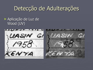 Detecção de Adulterações Aplicação de Luz de Wood (UV) 