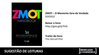 SUGESTÃO DE LEITURAS
ZMOT – O Momento Zero da Verdade
GOOGLE
Baixar o livro:
http://goo.gl/p7lnG
Trailer do livro:
http://goo.gl/L93ya
 