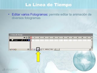 La Línea de Tiempo Editar varios Fotogramas:  permite editar la animación de diversos fotogramas 