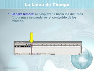 La Línea de Tiempo Cabeza lectora:  al desplazarla hacia los distintos fotogramas se puede ver el contenido de los mismos. 