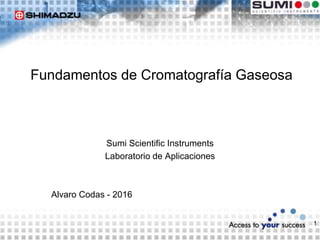 1
Fundamentos de Cromatografía Gaseosa
Sumi Scientific Instruments
Laboratorio de Aplicaciones
Alvaro Codas - 2016
 