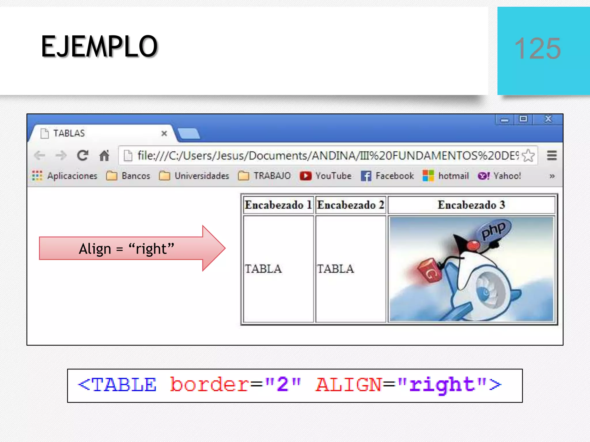 EJEMPLO

Align = “right”

125

 