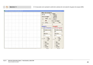 Ejercicio 11                                              Compruebe como ejemplo la señal de la válvula de recirculación de gases de escape (AGR).




06/10   Vehículos Industriales Ligeros • Interconexión y redes CAN
        Tipos de señales de salida                                                                                                                              23
 