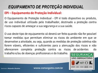 Instrutor: Alejandro Rendon
EQUIPAMENTO DE PROTEÇÃO INDIVIDUAL
 