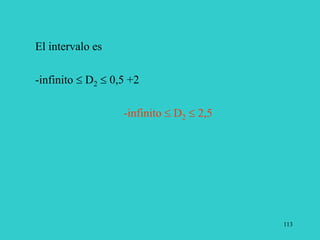113
El intervalo es
-infinito  D2  0,5 +2
-infinito  D2  2,5
 
