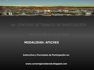 1er. CONCURSO DE TRABAJOS DE INVESTIGACIÓN:  PATOLOGÍA DE LA ALTURA <ul><li>MODALIDAD: AFICHES </li></ul>Instructivo y For...