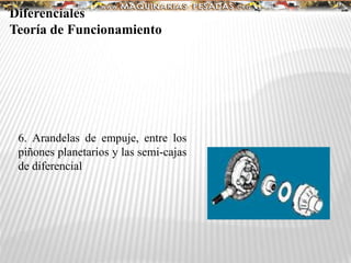 6. Arandelas de empuje, entre los
piñones planetarios y las semi-cajas
de diferencial
Diferenciales
Teoría de Funcionamiento
 