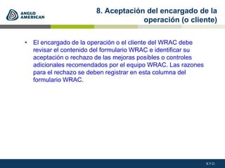 S.Y.O.
8. Aceptación del encargado de la
operación (o cliente)
• El encargado de la operación o el cliente del WRAC debe
r...