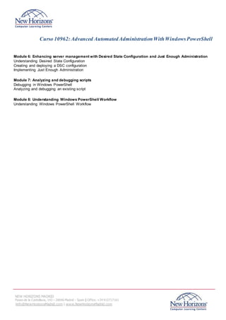 Curso 10962 Advanced Automated Administration with Windows Powershell ...
