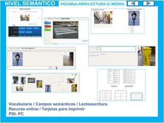 NIVEL SEMÁNTICO VOCABULARIO/LECTURA (C.MEDIO)
Vocabulario / Campos semánticos / Lectoescritura.
Recurso online / Tarjetas para imprimir
PDI- PC
 