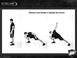 Avanço com flexão e rotação de tronco
 
