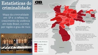 Estatísticas do
criminalidade
Mapa da criminalidade
em SP e o reflexo no
crescimento da violência
em todo Brasil, o crime
por região e grau de risco
 