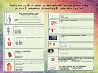 Para la realización del curso de Anatomía «Mi Cuerpo» se realizo dos
pruebas la primera es diagnostica y la segunda es sumativa
 