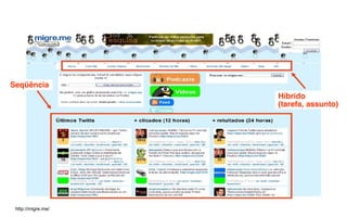 Seqüência
                    Híbrido
                    (tarefa, assunto)




 http://migre.me/
 