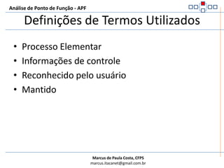 Exemplo – Sistema de ReservasAnálise de Ponto de Função - APFALIALIALIAIEPara o sistema de Controle de Reservas Cliente, Reserva e Apartamento são ALI. E Funcionário é um AIE.Para o sistema de Pessoal Funcionário é um ALI.
