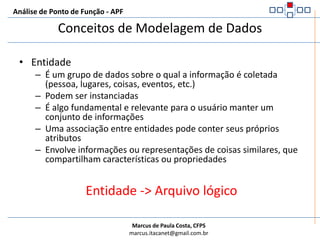Análise de Ponto de Função - APFExercício – Funções de Dados – Análise FinalALI – 2RLR – 15DER – Baixa – 7 PFALI – 1RLR – 3DER – Baixa – 7 PFAIE – 2RLR – 4DER – Baixa – 7 PF