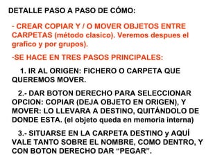 BIEN PARA CREAR NUEVOS OJETOS

CURSOR FUERA DE
NOMBRE DE OBJETO:
(NADA SE PONE AZUL DE
SELECCIONADO), Y
BOTON DERECHO

PRIMERO OFRECE ESTE
MENU, CON LA OPCION
DE “NUEVO”…
OFRECE ESTE SEGUNDO
MENU DE CREAR
CARPETA… ETC…ETC

 