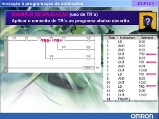 Iniciação à programação de autómatos
EXEMPLO DE APLICAÇÃO (uso de TR´s)
Aplicar o conceito de TR´s ao programa abaixo descrito.
TR0 TR1
 
