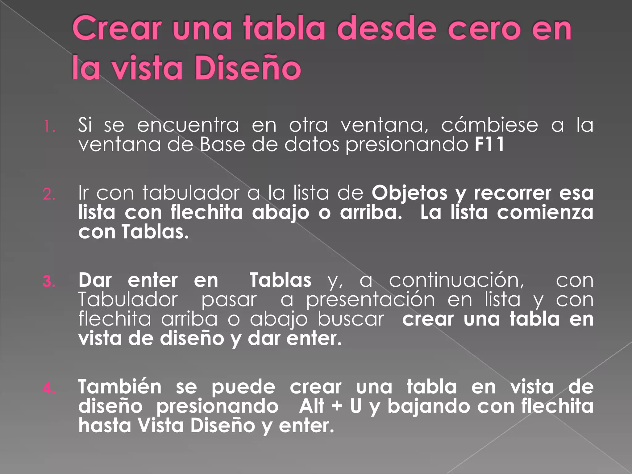 Los módulos. Conjuntos de instrucciones y procedimientos, en lenguaje de programación Visual Basic para Aplicaciones (VBA), con los que se pueden automatizar y modificar operaciones propias de la base de datos.