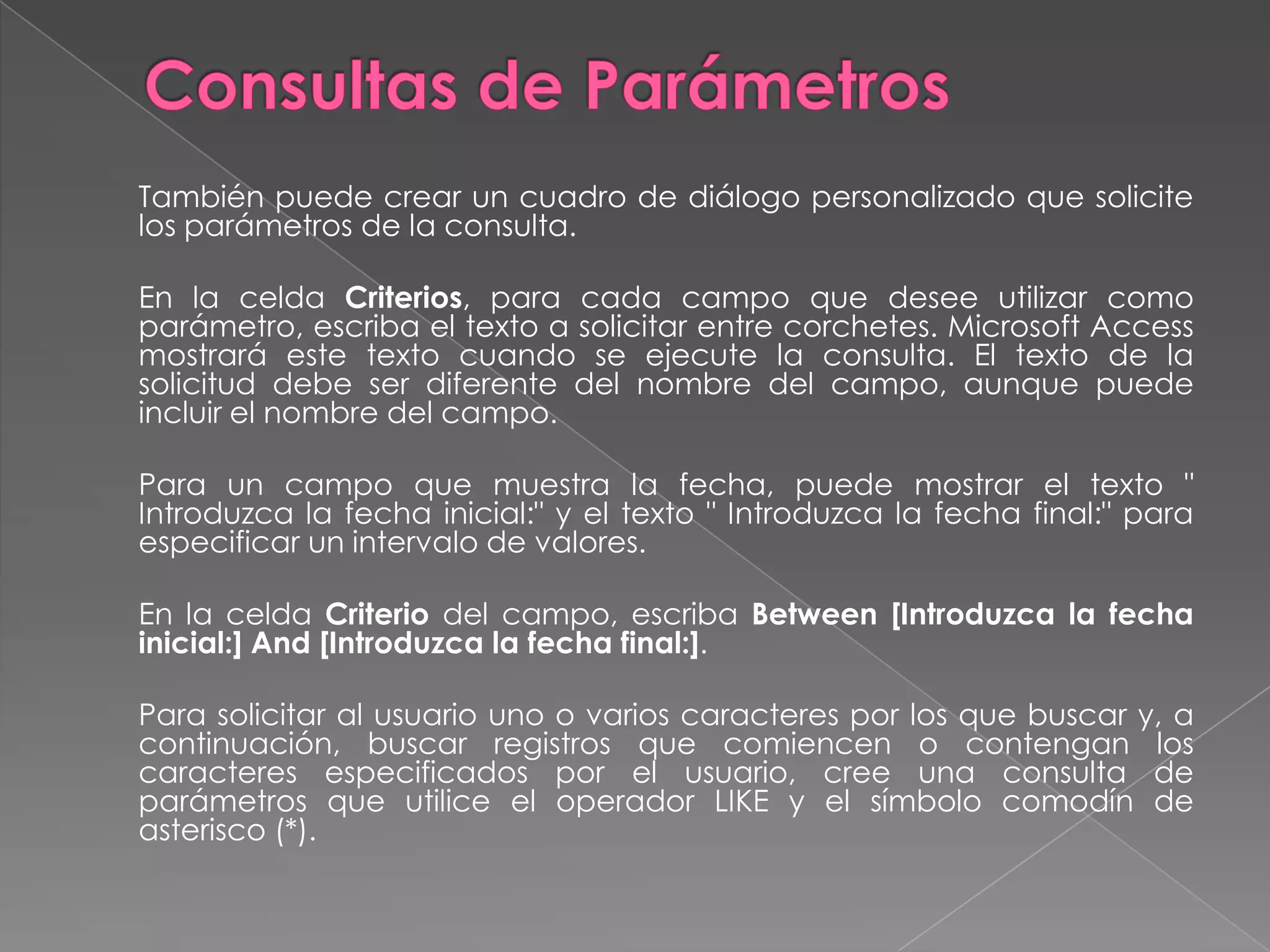 Manejo de datos en una tablaEn la tabla podemos introducir, eliminar y modificar datos.También podemos buscar un dato concreto: Edición/Buscar.O filtrar registros (seleccionar aquellos que tienen un dato concreto en un campo determinado). Para ello basta con hacer clic sobre el campo con el dato común que se quiere filtrar y activar el botón de filtro (embudo con rayo). Para desactivar el filtro y ver la tabla entera clic en el botón del embudo.