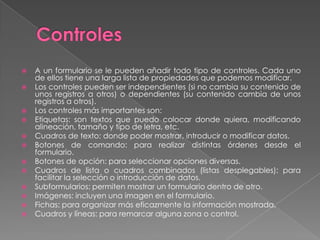 Consultas de Parámetros 	También puede crear un cuadro de diálogo personalizado que solicite los parámetros de la consulta. 	En la celda Criterios, para cada campo que desee utilizar como parámetro, escriba el texto a solicitar entre corchetes. Microsoft Access mostrará este texto cuando se ejecute la consulta. El texto de la solicitud debe ser diferente del nombre del campo, aunque puede incluir el nombre del campo. 	Para un campo que muestra la fecha, puede mostrar el texto " Introduzca la fecha inicial:" y el texto " Introduzca la fecha final:" para especificar un intervalo de valores. 	En la celda Criterio del campo, escriba Between [Introduzca la fecha inicial:] And [Introduzca la fecha final:]. 	Para solicitar al usuario uno o varios caracteres por los que buscar y, a continuación, buscar registros que comiencen o contengan los caracteres especificados por el usuario, cree una consulta de parámetros que utilice el operador LIKE y el símbolo comodín de asterisco (*).